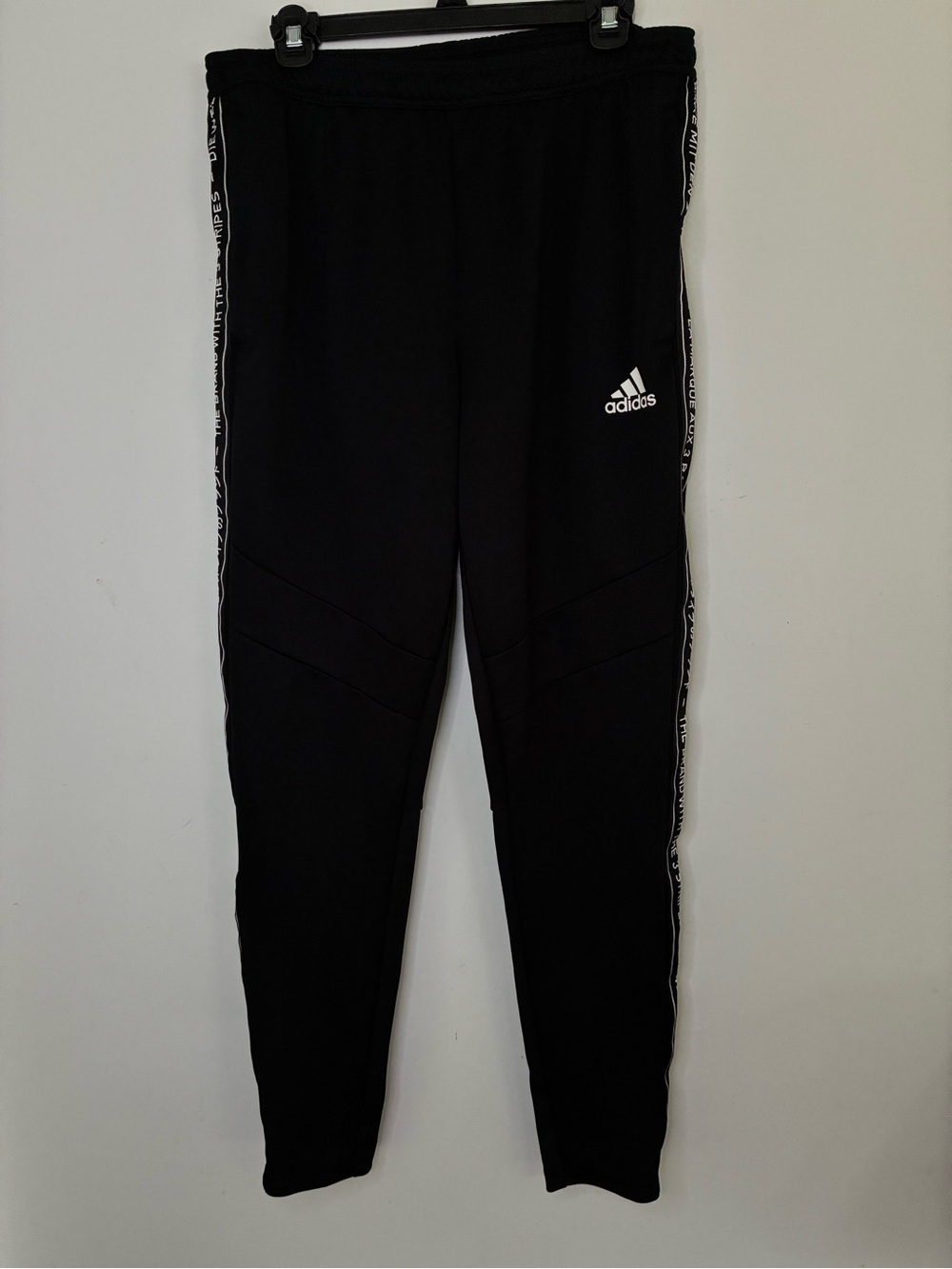 Adidas Mens Black Tape Track Pants Typo Linear Joggers L